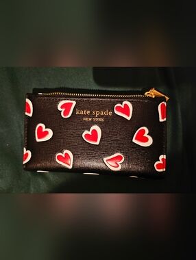 kate spade Black Wallet with Red ♥️ Heart Print and Gold Logo